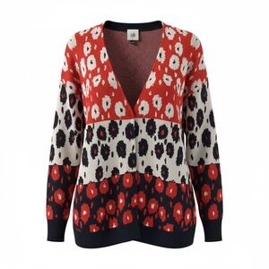 CAbi Red and Black V-Neck Sweater